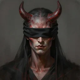 portrait of a blindfolded demon, concept art, digital painting, trending on artstation, deviantart, epic composition, extremely detailed, ambient lighting, masterpiece, sharp focus, octane render