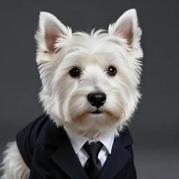 a high detail shot of a west highland white terrier wearing a suit, realism, 8k
