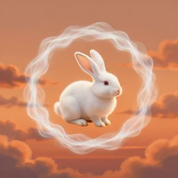 digital illustration of a wispy white rabbit made of smoke circling through orange clouds at sunset, trending on artstation, digital art ( by joseph meehan ) ( by victor adame ) ( by anna steinbauer )
