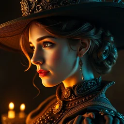 side portrait of ecclectic emma watson as a witch, beautiful, attractive, glowing, ornate and intricate, jaw dropping, dynamic lighting, intricate and detailed, 4 k octane render