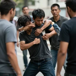a person getting beat up by people