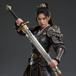 a warrior woman holding a dragon sword, highly detailed, octane render, high quality, 4 k