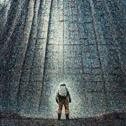 An explorer cosmonaut standing in front of an epic colossal wall made of metal, by Simon Stalenhag, by Marc Simonetti, by Greg Rutkowski, masterpiece, sci-fi, cinematic composition, exploration, concept art, tomb raider game, dramatic, aesthetic, trending on artstation, featured on pixiv, 8K