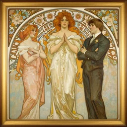 a painting in the style of william henry millais and in the style of alphonse mucha.