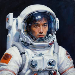 portrait painting of a space mechanic, retrowave noir, in the style of frank cho, casey baugh and james jean