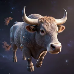 dreamybull head floating across the universe, highly intricate, hyper realistic, cinematic, epic, 8 k