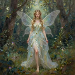 beautiful oil painting full body portrait fairy faerie fey queen standing in forest highly detailed subtle enchanting
