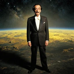 the long portrait of salvador dali as emperor of universe | still frame from the movie by ridley scott with cinematogrophy of christopher doyle and art direction by hans giger, anamorphic lens, 8 k