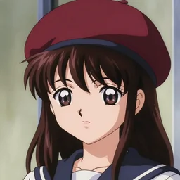 anime girl with very large beret, beret over eye, cel - shading, 2 0 0 1 anime, flcl, jet set radio future, golden hour, underground facility, underground tunnel, pipes, rollerbladers, rollerskaters, cel - shaded, strong shadows, vivid hues, y 2 k aesthetic