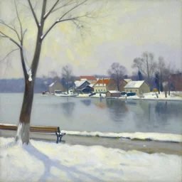 an edward hopper style painting of ( ( ( ( ( ( ( ( lake balaton ) ) ) ) ) ) ) ) in hungary, winter, january of 1 9 5 5