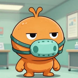 Annoying Orange wearing an insane asylum muzzle