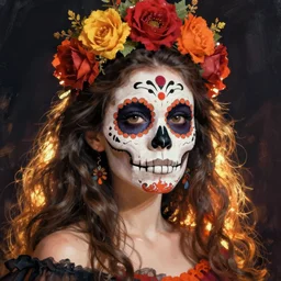 Illustration of a sugar skull day of the dead girl, art by george stubbs