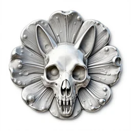 epic diptych, flat shaped chrome relief, fossil, mechanic bionic fungus flower cat skull skeleton dissection relief, by Lorenzo Ghiberti, by Goga Tandashvili, artstation, cgsociety, at Khajuraho