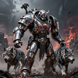 hyper realistic heroic warhammer 4 0 k beast, android, cinematic, chaos marine, wolf, horror,, artstation, cgsociety, full body, greg rutkowski, james gurney, mignola, craig mullins, brom redshift, vray, octane