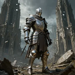 cinematic screenshot eldenring, armored warrior, collapsing churches, rtx reflections, award winning, artstation, intricate details, realistic, hyperdetailed, 8 k resolution