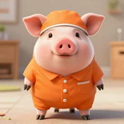 cute pig wearing orange inmate clothes