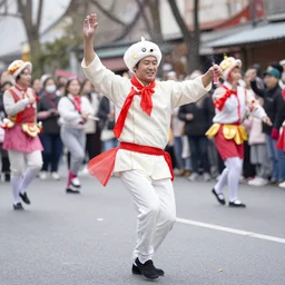 The tapioca man dances at the pudding parade