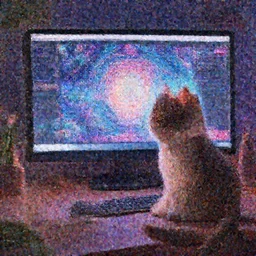 a wholesome cottagecore illustration of a cat in a trance looking at the computer monitor create Stable Diffusion AI Art, Discord on monitor, psychedelic, trippy, magic, Pixar and Disney animation, sharp, Rendered in Redshift and Unreal Engine 5 by Greg Rutkowski, Bloom, dramatic lighting