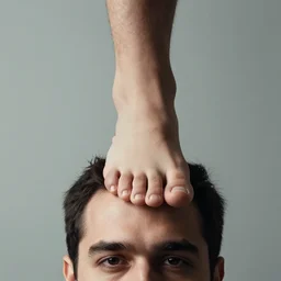 man's foot standing on the forehead, advanced digital art