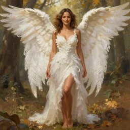 half Jessica Alba half Nathalie Portman a pure gorgeous seductive angel, full body portrait, slight smile, diffuse natural sun lights, autumn lights, highly detailed, digital painting, artstation, concept art, sharp focus, illustration, art by wlop and greg rutkowski and alphonse mucha and artgerm