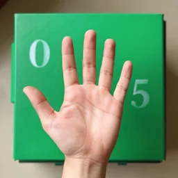 hand in front of a greenbox, 0 - 2 5 5 - 0