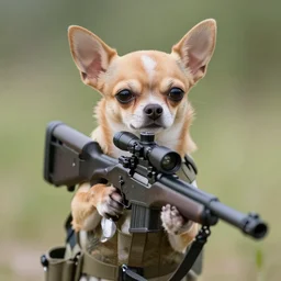 chihuahua holding a sniper rifle