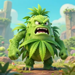 giant angry anthropomorphic angry marijuana plant creature
