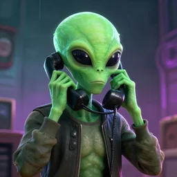 a mad alien on the phone