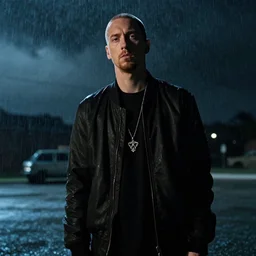 Eminem in Drive (2011), dramatic, stormy night, film still