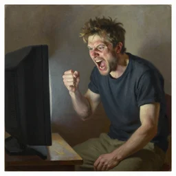 portrait of mike stoklasa yelling at a tv, oil on canvas by william sidney mount, trending on artstation