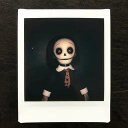 an eerie polaroid photograph of a scary evil horrifying ventriloquist dummy in the backrooms, nighttime, dimly lit, creepy hd 4k