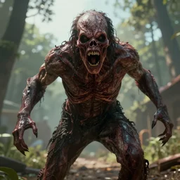 still from a horror movie of grotesque monster lunging towards the camera, highly detailed, horror movie scene, unreal engine, octane render, natural light outside