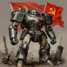 Soviet mechs in the style of Norman Rockwell, sci-fi illustrations, highly detailed, award-winning, patriotic, soviet, ussr, dark, gritty, ink