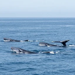 photo of an ocean scene with whales swimming by