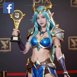 photograph of a girl cosplaying Crystal Maiden from Dota 2, HD, award winning photography, uploaded on Facebook, highly detailed