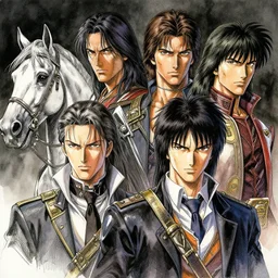 portrait, The Four Horseman of the Apocolypse, watercolor, dramatic lighting, cinematic, establishing shot, extremely high detail, foto realistic, cinematic lighting, pen and ink, intricate line drawings, by Yoshitaka Amano, Ruan Jia, Kentaro Miura, Artgerm, post processed, concept art, artstation, matte painting, style by eddie mendoza, raphael lacoste, alex ross