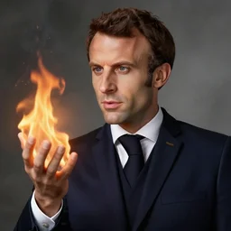 portrait of emmanuel macron is catching fire, renaissance protrait