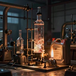 complex equipment for distilling and burning petrol in chemistry