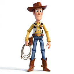 battle-worn cowboy with lasso, stylized pixar-style 3d render, full body, standing, isolated on a pure white background, centered, whole figure in frame, sharp focus, studio lighting