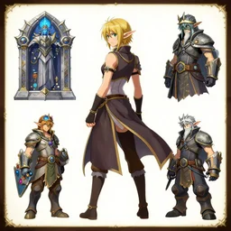a charadesign sheet, turn around of an anime hunter elve, hearthstone, concept art, by greg rutkowski and artgerm and rossdraws
