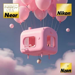 a 5 0 mm lens photograph of a cute pink floating modern house, floating in the space by ballons, inspired by the movie up. mist, playful composition canon, nikon, award winning, photo of the year