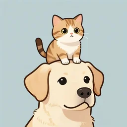 tiny cat riding a labrador, cat on top of dog, concept art, artstation, trending on Instagram, Twitter, two eyes