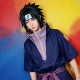 multicolor photo of uchiha sasuke in real life by steve mccurry created at contemporary in 4 k ultra high resolution and with dutch angle, artstation