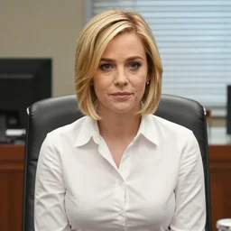 film still of brittany murphy sitting in office, short blonde hair, beautiful face, wearing shirt, realistic proportions, ink, black and white, illustration, cinematic composition, lineart, clean lines, travis charest