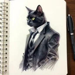 cyberpunk cat in suit sketch sideview