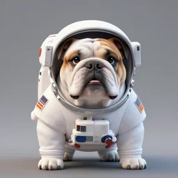 a bulldog dressed in an astronaut suit