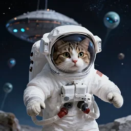 cat astronaut encounters an alien spaceship