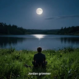 a man siting looking at the moon light in front of the lake, trending on artstation, by jordan grimmer, huge scene, grass, art greg rutkowski