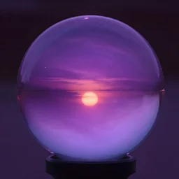 purple sunset behind a glass orb, trending on artstation