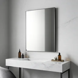 sleek vanity mirror in a cool marble room